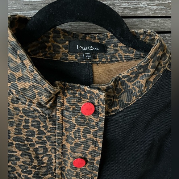 Saks Fifth Avenue Lea & Viola Leopard Denim Jacket Large Black Brown - Picture 10 of 10